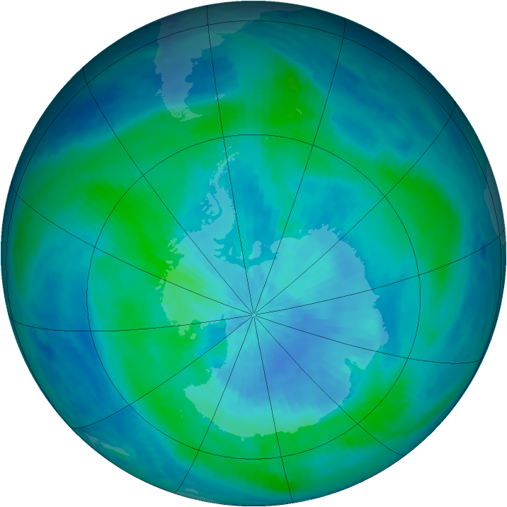 Antarctic ozone map for 11 March 1999